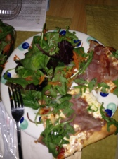 Proscuitto pizza with salad - yum!